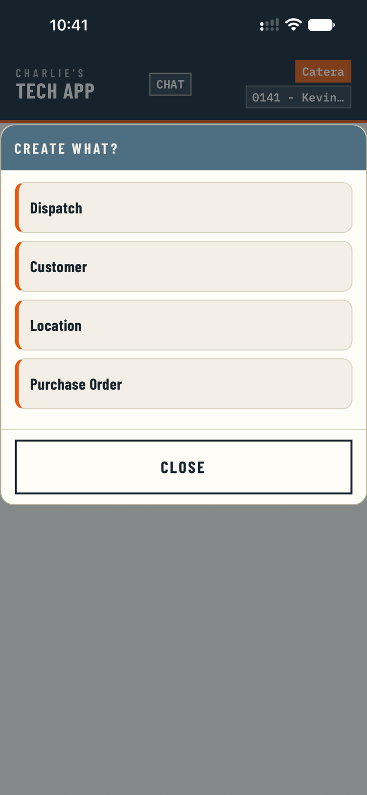 Creating a dispatch by filling in a sentence: customer, building, work and technician.